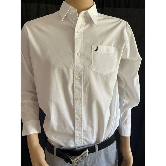 Nautica Men's Shirt Dress Button Down White Cotton 18 - Picture 2 of 7
